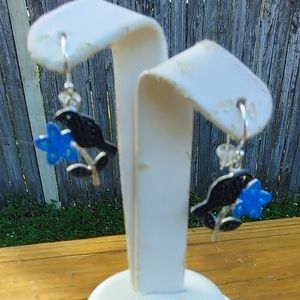 Marsala Marcasite Black Bird Drop Women's Earrings